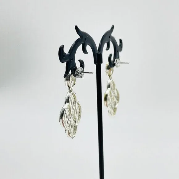 Marquise Chandelier Earrings Silver Tone Rhinestones Glam Bling Sparkle Holiday - Picture 7 of 9